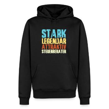 Steuerberater Spruch STARK LEGENDÄR ATTRAKTIV STEU - Männer Premium Bio Hoodie - Schwarz - Vorne - Nico (187cm)