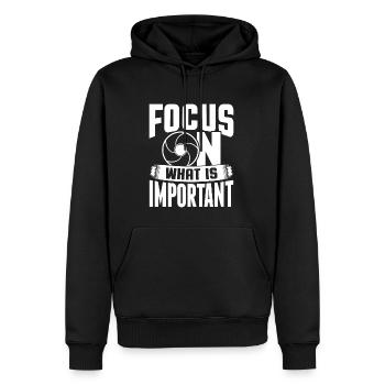 Concentrez-vous sur ce qui est important Photographe de l’appareil photo - Sweat à capuche Premium bio Homme - noir - Devant - Nico (187cm)
