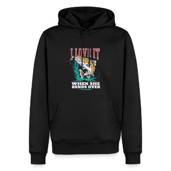 Pêcher J’adore quand elle se penche sur la pêche à la ligne - Sweat à capuche Premium bio Homme - noir - Devant - Nico (187cm)