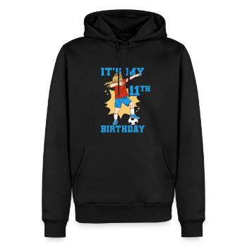 11e anniversaire C’est mon 11e anniversaire Football - Sweat à capuche Premium bio Homme - noir - Devant - Nico (187cm)