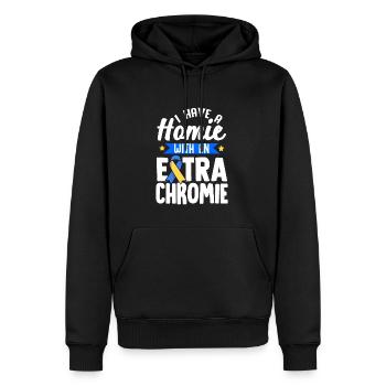 Sensibilisation au syndrome de Down - Sweat à capuche Premium bio Homme - noir - Devant - Nico (187cm)
