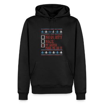 Gentil ou vilain ma sœur m’a fait le faire moche - Sweat à capuche Premium bio Homme - noir - Devant - Nico (187cm)