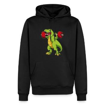 Dino Kraftsport Gym Dinosaurier Bodybuilder - Männer Premium Bio Hoodie - Schwarz - Vorne - Nico (187cm)