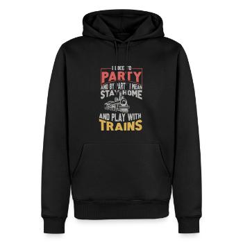 Lokführer Bahn Design I Model Eisenbahn - Männer Premium Bio Hoodie - Schwarz - Vorne - Nico (187cm)