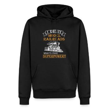 Lokführer Bahn Design I Model Eisenbahn - Männer Premium Bio Hoodie - Schwarz - Vorne - Nico (187cm)