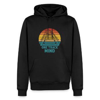 Lokführer Bahn Design I Model Eisenbahn - Männer Premium Bio Hoodie - Schwarz - Vorne - Nico (187cm)