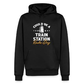 Lokführer Bahn Design I Model Eisenbahn - Männer Premium Bio Hoodie - Schwarz - Vorne - Nico (187cm)