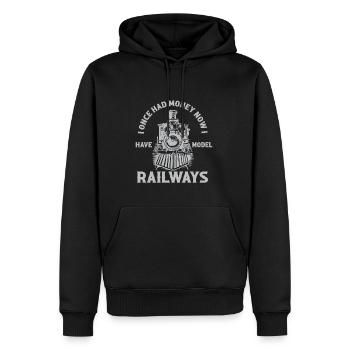 Lokführer Bahn Design I Model Eisenbahn - Männer Premium Bio Hoodie - Schwarz - Vorne - Nico (187cm)