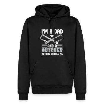 Metzger Fleischer Sprücher I Metzgerei - Männer Premium Bio Hoodie - Schwarz - Vorne - Nico (187cm)