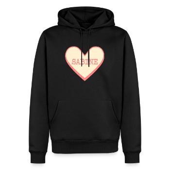 Sabine Nom Prénom Coeur de sucre rose - Sweat à capuche Premium bio Homme - noir - Devant - Nico (187cm)
