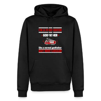 Ich bin ein Patenonkel Feuerwehrmann, viel cooler - Männer Premium Bio Hoodie - Schwarz - Vorne - Nico (187cm)