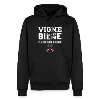 Vigne et bière c'est tout ce que je demande tshirt - Sweat à capuche Premium bio Homme - noir - Devant - Nico (187cm)