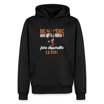 Beau-père t-shirt pompier humoristique métier - Sweat à capuche Premium bio Homme - noir - Devant - Nico (187cm)