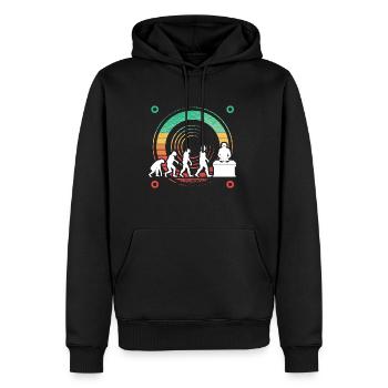 Evolution de l’homme DJ Techno Vinyle Rétro Vintage - Sweat à capuche Premium bio Homme - noir - Devant - Nico (187cm)