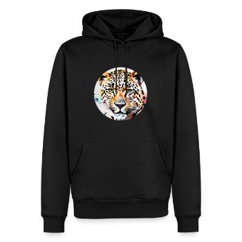 Léopard / guépard / Animal / Animal imprimé / motif - Sweat à capuche Premium bio Homme - noir - Devant - Nico (187cm)