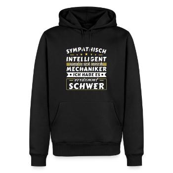 Sympathisch und intelligent - Mechaniker Edition - Männer Premium Bio Hoodie - Schwarz - Vorne - Nico (187cm)