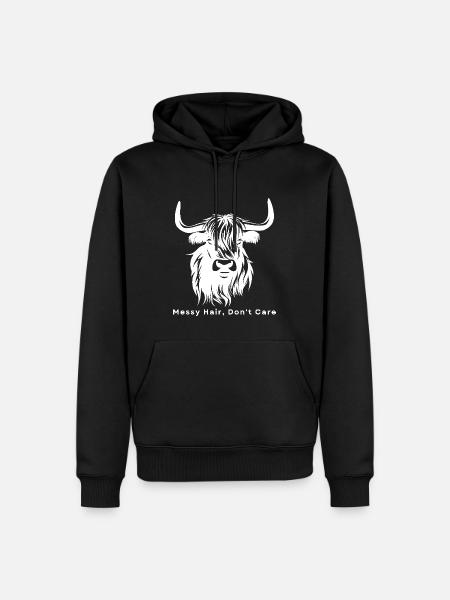 Highland Cow Messy Hair Don't Care Cow Farm - Ekologiczna męska bluza z kapturem Premium - czarny