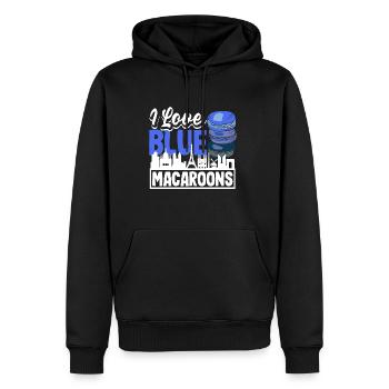 J’adore les macarons bleus Paris France Pâtisserie - Sweat à capuche Premium bio Homme - noir - Devant - Nico (187cm)
