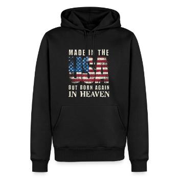 Made in USA but Born in Heaven - Männer Premium Bio Hoodie - Schwarz - Vorne - Nico (187cm)