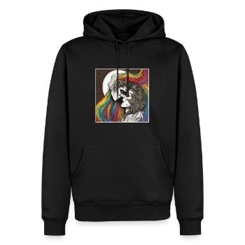 Regenbogen Flagge / LGBTQIA+ /Transgender / Gay - Männer Premium Bio Hoodie - Schwarz - Vorne - Nico (187cm)