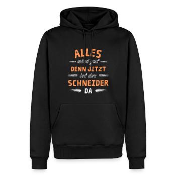 Alles wird gut denn jetzt ist der Schneider da - Männer Premium Bio Hoodie - Schwarz - Vorne - Nico (187cm)