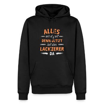 Alles wird gut denn jetzt ist der Lackierer da - Männer Premium Bio Hoodie - Schwarz - Vorne - Nico (187cm)