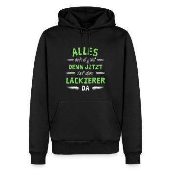 Alles wird gut denn jetzt ist der Lackierer da - Männer Premium Bio Hoodie - Schwarz - Vorne - Nico (187cm)