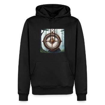 Boussole / Direction cardinale / Voyage / Survie - Sweat à capuche Premium bio Homme - noir - Devant - Nico (187cm)