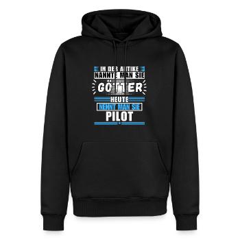 Götter in der Antike. Heute Pilot - Männer Premium Bio Hoodie - Schwarz - Vorne - Nico (187cm)
