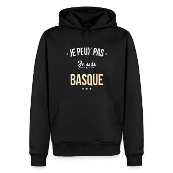 Je peux pas je suis Basque - Sweat à capuche Premium bio Homme - noir - Devant - Nico (187cm)