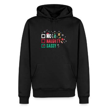Christmas Funny Witty Humor Nice Naughty Sassy - Men’s Premium Organic Hoodie - black - Front - Nico (187cm)