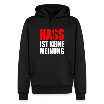 hass ist keine meinung - Männer Premium Bio Hoodie - Schwarz - Vorne - Nico (187cm)