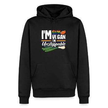 Je suis gay, je suis végétalien, je suis imparable - Sweat à capuche Premium bio Homme - noir - Devant - Nico (187cm)