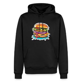 Burgers / Restauration rapide / Nourriture / Petits pains / Boeuf - Sweat à capuche Premium bio Homme - noir - Devant - Nico (187cm)