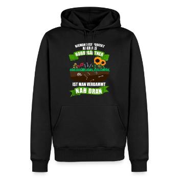 Hobbygärtner - Männer Premium Bio Hoodie - Schwarz - Vorne - Nico (187cm)