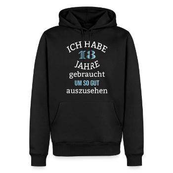 18 Jahre 18. Geburtstag Junge Mann Spruch lustig - Männer Premium Bio Hoodie - Schwarz - Vorne - Nico (187cm)