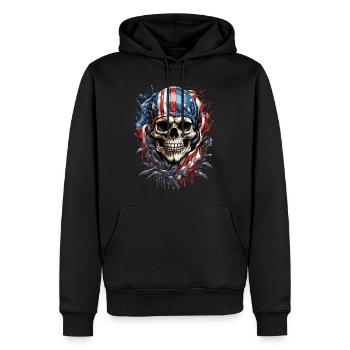 Amerikanischer Schädel: Stolz auf die USA - Männer Premium Bio Hoodie - Schwarz - Vorne - Nico (187cm)