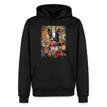 Boston Terrier Among Flowers as Painting Art - Men’s Premium Organic Hoodie - black - Front - Nico (187cm)