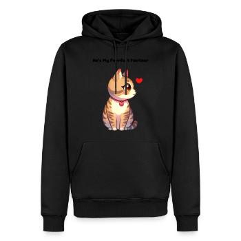 He's my perfect partner - Liebeskatze mit Herz - Männer Premium Bio Hoodie - Schwarz - Vorne - Nico (187cm)