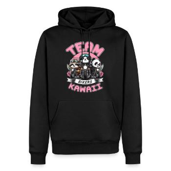 TEAM KAWAII-BIKER: PANDA, WASCHBÄR UND FAULTIER - Männer Premium Bio Hoodie - Schwarz - Vorne - Nico (187cm)