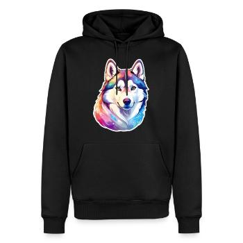 Husky de Sibérie Aquarelles - Sweat à capuche Premium bio Homme - noir - Devant - Nico (187cm)