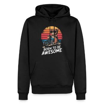 Ours en peluche avec des lunettes de soleil chevauche une moto vintage - Sweat à capuche Premium bio Homme - noir - Devant - Nico (187cm)