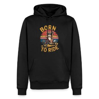 Teddybär mit Sonnenbrille auf Dreirad Vintage - Männer Premium Bio Hoodie - Schwarz - Vorne - Nico (187cm)