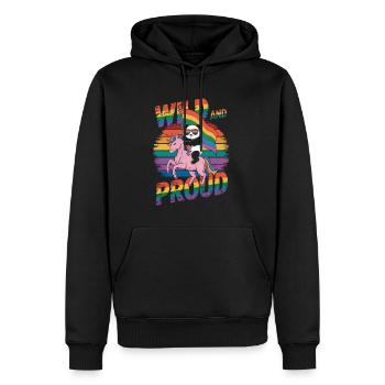 Panda reitet Einhorn LGBTQ Regenbogen Fahne - Männer Premium Bio Hoodie - Schwarz - Vorne - Nico (187cm)