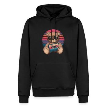 Teddybär mit Sonnenbrille und Musik Kassette - Männer Premium Bio Hoodie - Schwarz - Vorne - Nico (187cm)