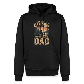 Père et fils camping camping randonnée vintage - Sweat à capuche Premium bio Homme - noir - Devant - Nico (187cm)