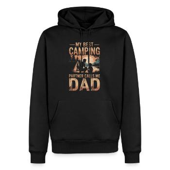 Père et fils camping camping randonnée vintage - Sweat à capuche Premium bio Homme - noir - Devant - Nico (187cm)
