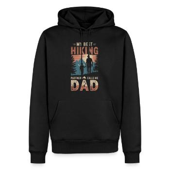 Père et fils camping camping randonnée vintage - Sweat à capuche Premium bio Homme - noir - Devant - Nico (187cm)