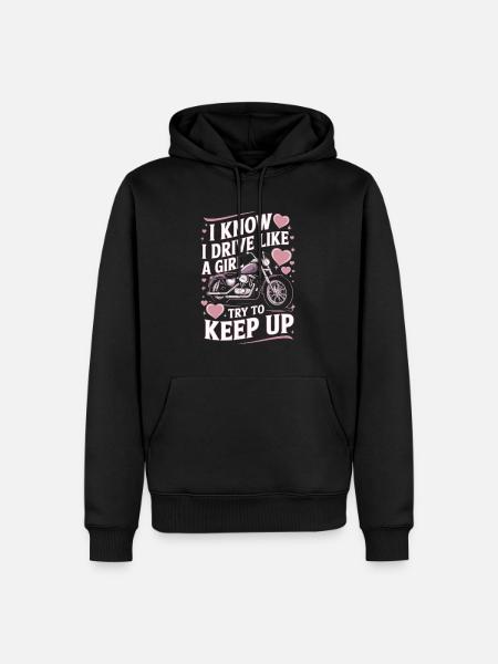 Motorradfahrerin lustiger Spruch - Männer Premium Bio Hoodie - Schwarz