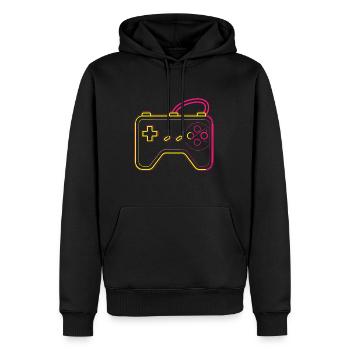 Manette de jeu rétro - Sweat à capuche Premium bio Homme - noir - Devant - Nico (187cm)